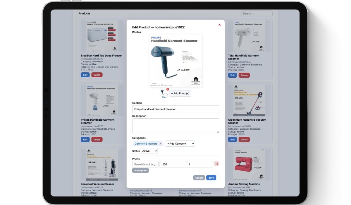 Dhishops shop interface example