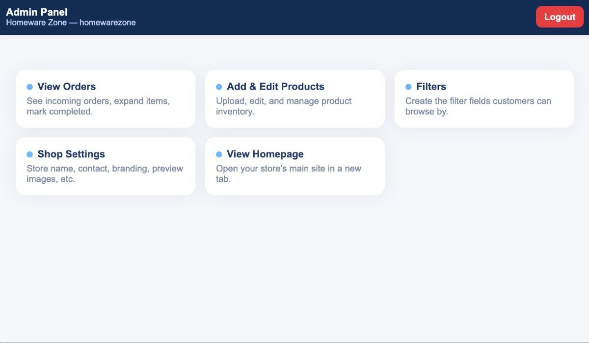 Dhishops shop interface example
