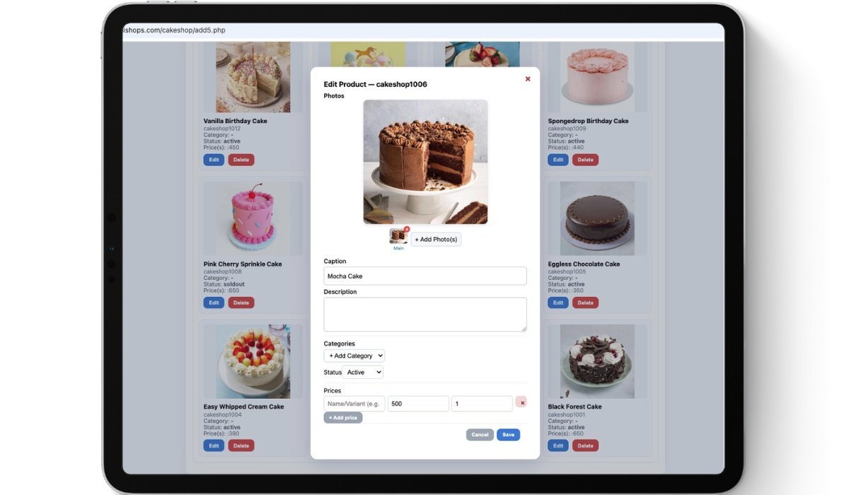 Dhishops shop interface example